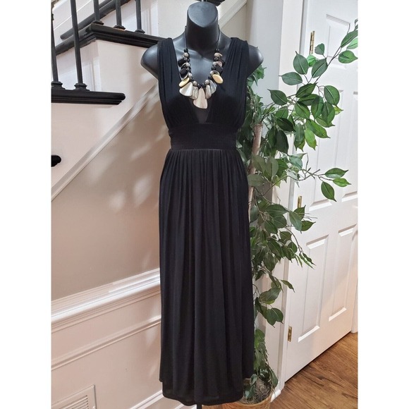 Forever 21 Women's Black Solid Open Side V-Neck Sleeveless Long Maxi Dress M - Picture 1 of 15